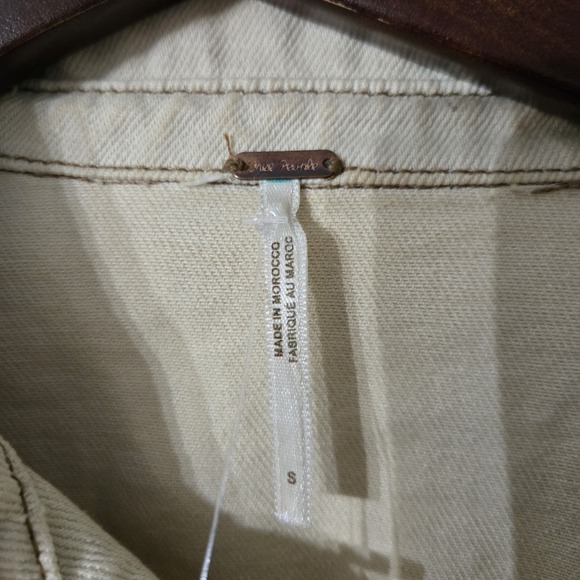 Free People Women Ivory Eisenhower Denim Crop Trucker Jacket Size S - Picture 6 of 8